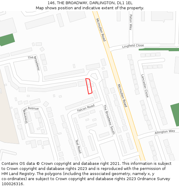 146, THE BROADWAY, DARLINGTON, DL1 1EL: Location map and indicative extent of plot