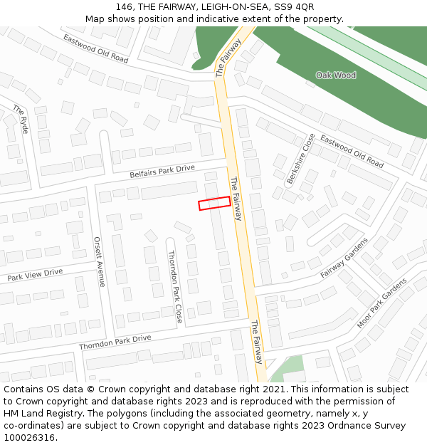 146, THE FAIRWAY, LEIGH-ON-SEA, SS9 4QR: Location map and indicative extent of plot