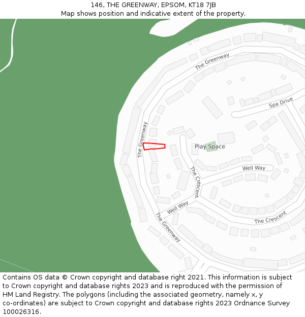 146, THE GREENWAY, EPSOM, KT18 7JB: Location map and indicative extent of plot