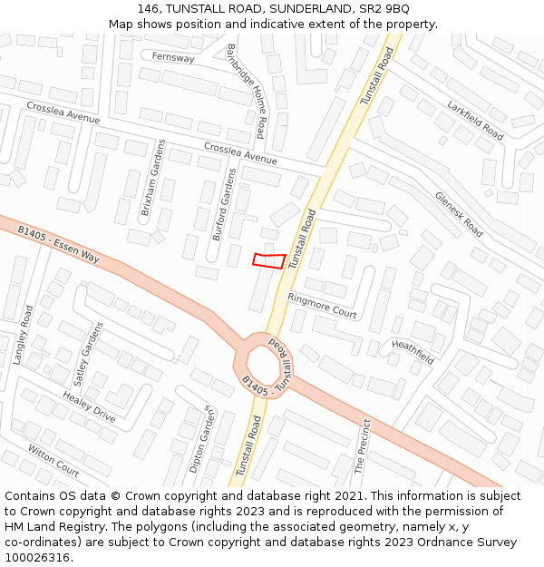 146, TUNSTALL ROAD, SUNDERLAND, SR2 9BQ: Location map and indicative extent of plot