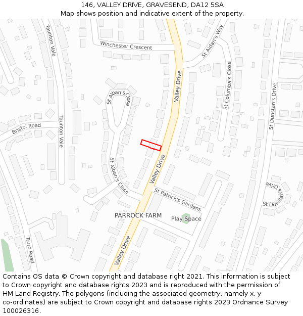 146, VALLEY DRIVE, GRAVESEND, DA12 5SA: Location map and indicative extent of plot