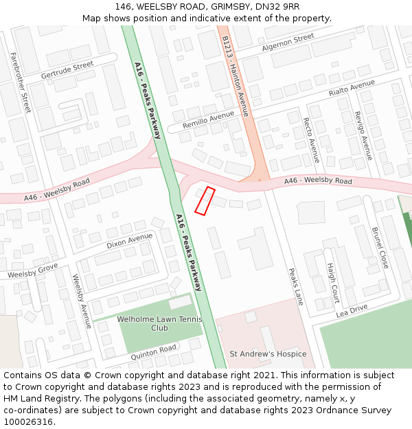 146, WEELSBY ROAD, GRIMSBY, DN32 9RR: Location map and indicative extent of plot