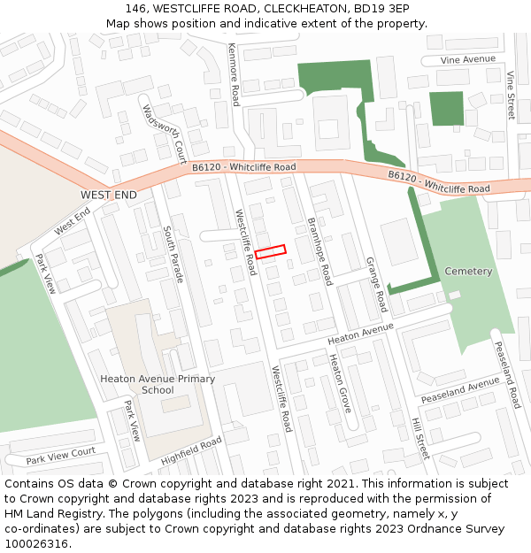 146, WESTCLIFFE ROAD, CLECKHEATON, BD19 3EP: Location map and indicative extent of plot