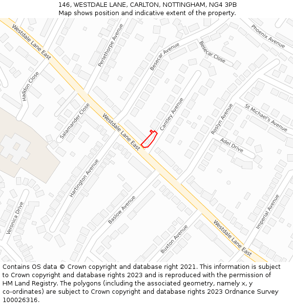 146, WESTDALE LANE, CARLTON, NOTTINGHAM, NG4 3PB: Location map and indicative extent of plot