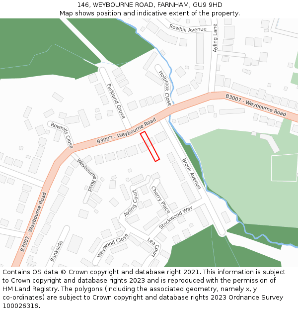 146, WEYBOURNE ROAD, FARNHAM, GU9 9HD: Location map and indicative extent of plot