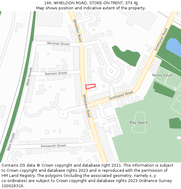 146, WHIELDON ROAD, STOKE-ON-TRENT, ST4 4JJ: Location map and indicative extent of plot