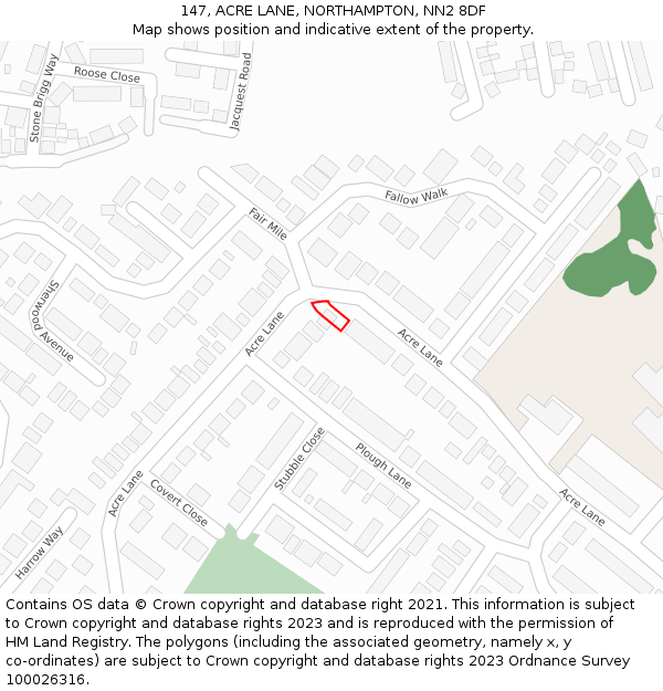 147, ACRE LANE, NORTHAMPTON, NN2 8DF: Location map and indicative extent of plot