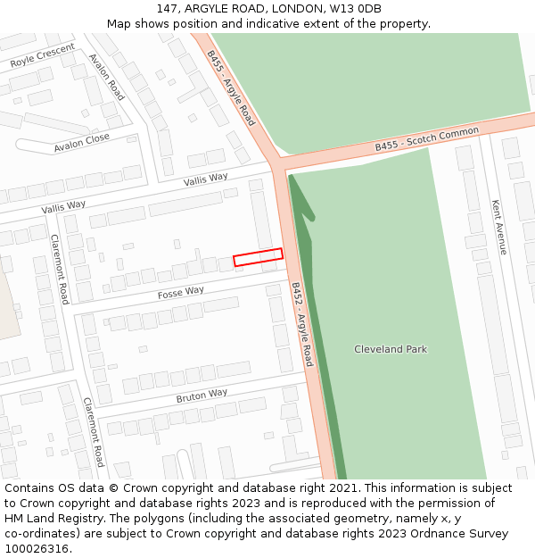 147, ARGYLE ROAD, LONDON, W13 0DB: Location map and indicative extent of plot