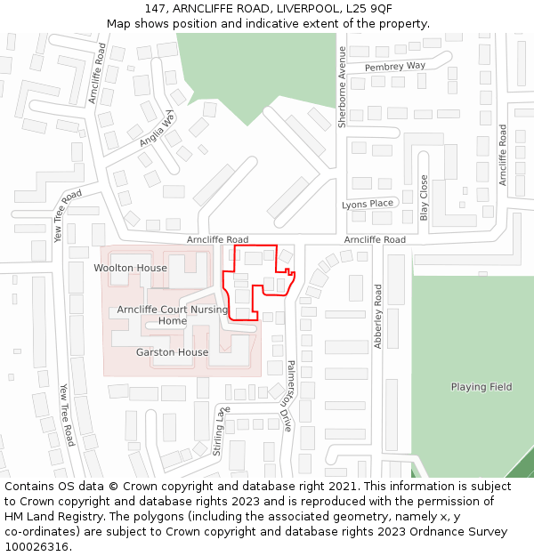 147, ARNCLIFFE ROAD, LIVERPOOL, L25 9QF: Location map and indicative extent of plot