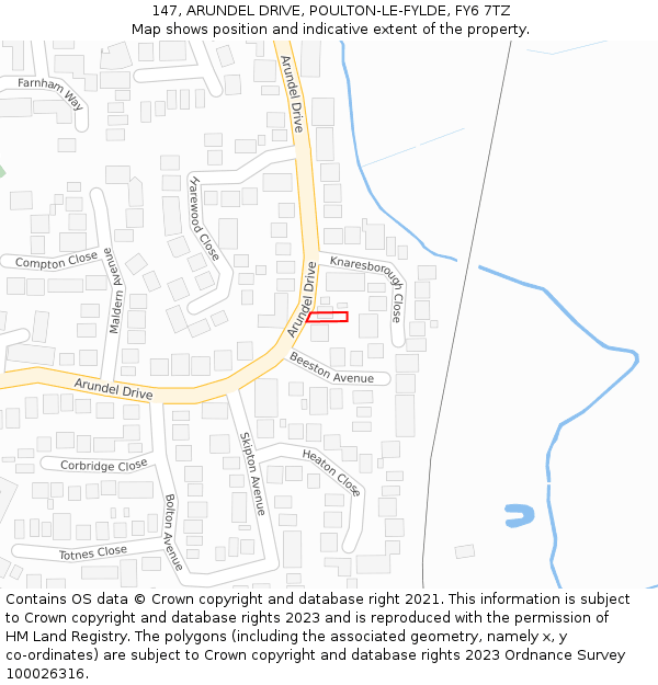 147, ARUNDEL DRIVE, POULTON-LE-FYLDE, FY6 7TZ: Location map and indicative extent of plot