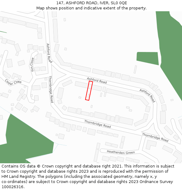 147, ASHFORD ROAD, IVER, SL0 0QE: Location map and indicative extent of plot