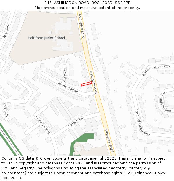 147, ASHINGDON ROAD, ROCHFORD, SS4 1RP: Location map and indicative extent of plot