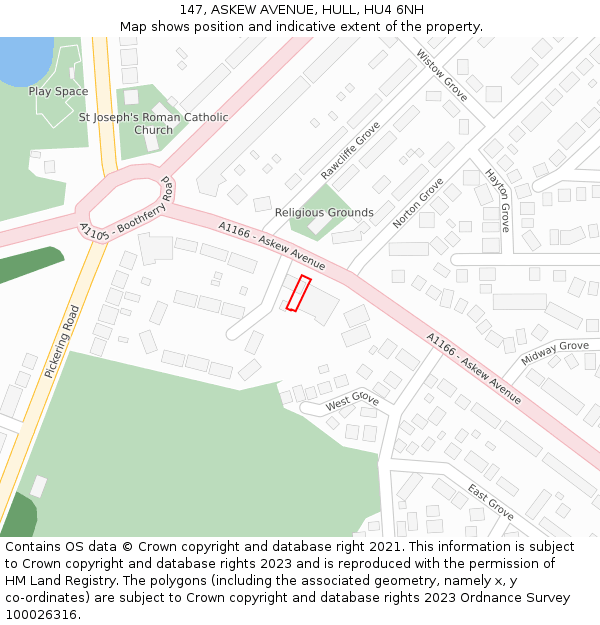 147, ASKEW AVENUE, HULL, HU4 6NH: Location map and indicative extent of plot