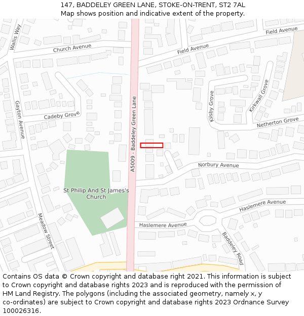 147, BADDELEY GREEN LANE, STOKE-ON-TRENT, ST2 7AL: Location map and indicative extent of plot