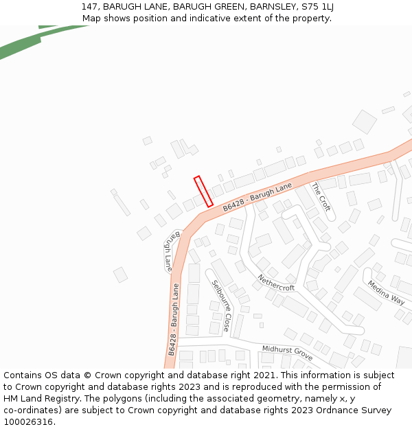 147, BARUGH LANE, BARUGH GREEN, BARNSLEY, S75 1LJ: Location map and indicative extent of plot