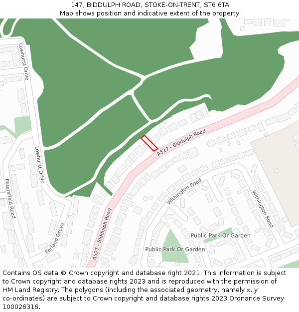 147, BIDDULPH ROAD, STOKE-ON-TRENT, ST6 6TA: Location map and indicative extent of plot