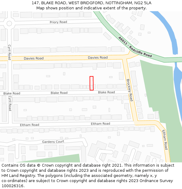 147, BLAKE ROAD, WEST BRIDGFORD, NOTTINGHAM, NG2 5LA: Location map and indicative extent of plot