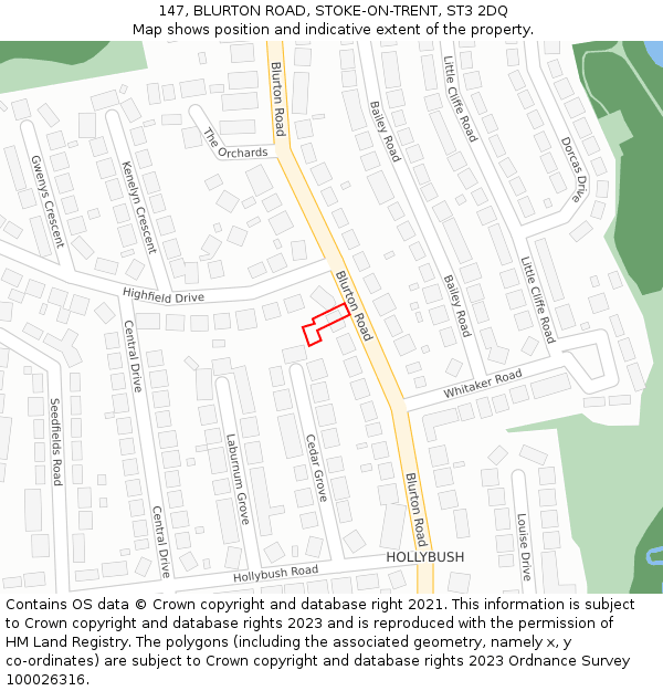 147, BLURTON ROAD, STOKE-ON-TRENT, ST3 2DQ: Location map and indicative extent of plot