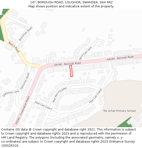 147, BOROUGH ROAD, LOUGHOR, SWANSEA, SA4 6RZ: Location map and indicative extent of plot