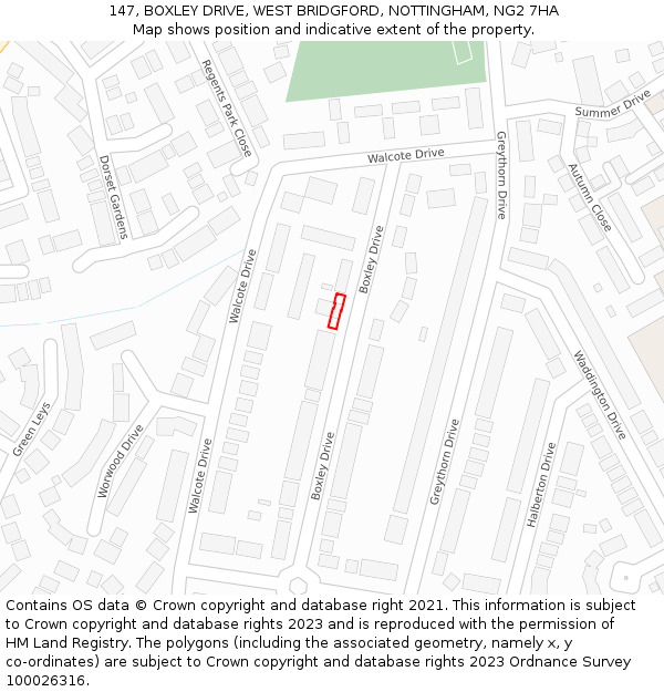 147, BOXLEY DRIVE, WEST BRIDGFORD, NOTTINGHAM, NG2 7HA: Location map and indicative extent of plot