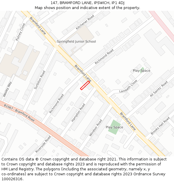 147, BRAMFORD LANE, IPSWICH, IP1 4DJ: Location map and indicative extent of plot