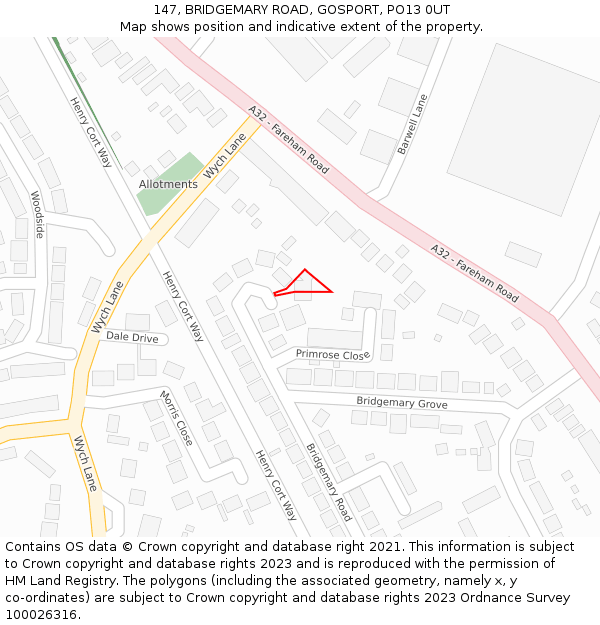 147, BRIDGEMARY ROAD, GOSPORT, PO13 0UT: Location map and indicative extent of plot