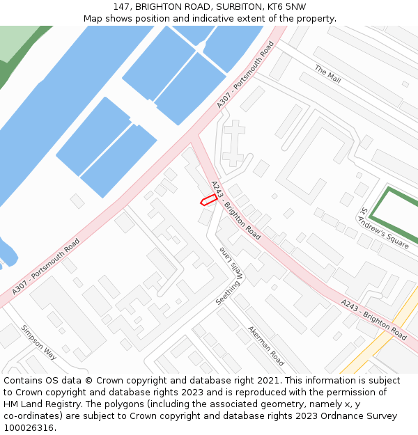 147, BRIGHTON ROAD, SURBITON, KT6 5NW: Location map and indicative extent of plot