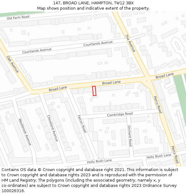 147, BROAD LANE, HAMPTON, TW12 3BX: Location map and indicative extent of plot