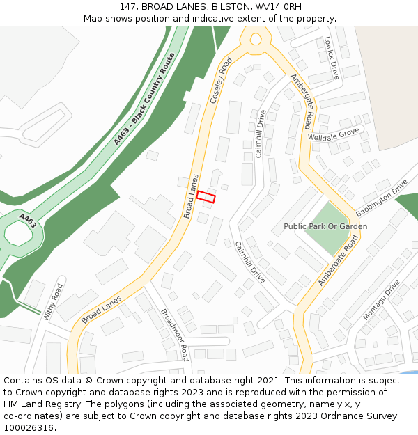 147, BROAD LANES, BILSTON, WV14 0RH: Location map and indicative extent of plot