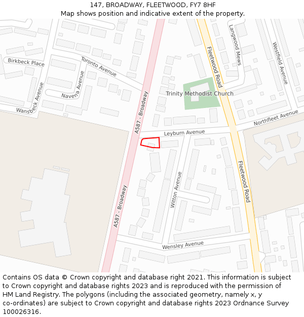 147, BROADWAY, FLEETWOOD, FY7 8HF: Location map and indicative extent of plot