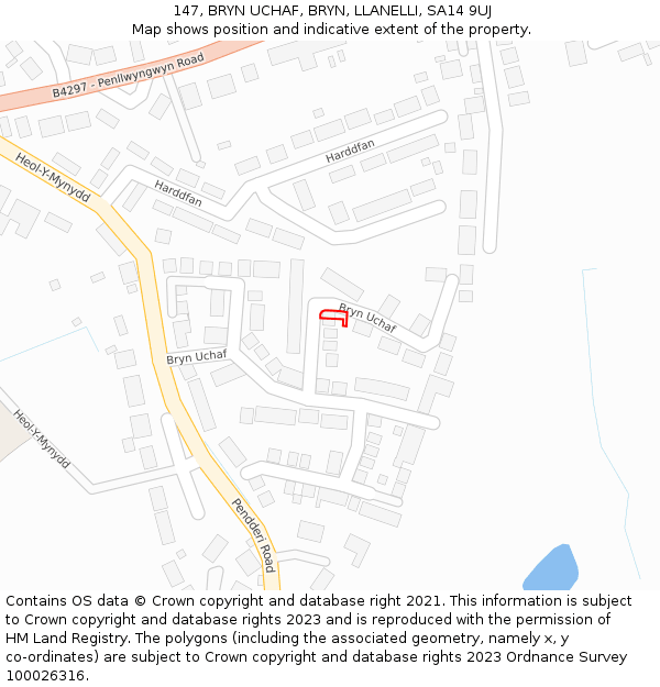 147, BRYN UCHAF, BRYN, LLANELLI, SA14 9UJ: Location map and indicative extent of plot