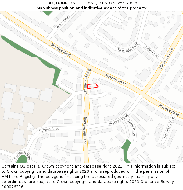 147, BUNKERS HILL LANE, BILSTON, WV14 6LA: Location map and indicative extent of plot