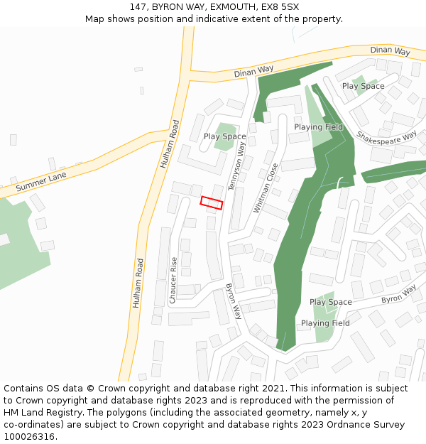 147, BYRON WAY, EXMOUTH, EX8 5SX: Location map and indicative extent of plot