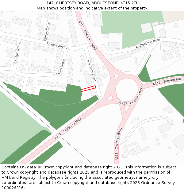 147, CHERTSEY ROAD, ADDLESTONE, KT15 2EL: Location map and indicative extent of plot