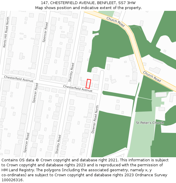 147, CHESTERFIELD AVENUE, BENFLEET, SS7 3HW: Location map and indicative extent of plot