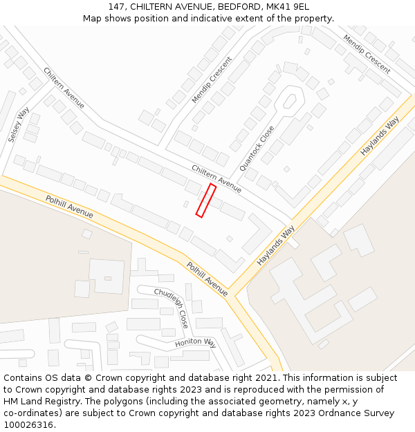 147, CHILTERN AVENUE, BEDFORD, MK41 9EL: Location map and indicative extent of plot