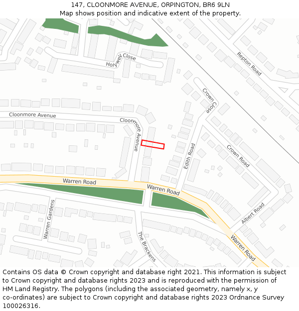 147, CLOONMORE AVENUE, ORPINGTON, BR6 9LN: Location map and indicative extent of plot