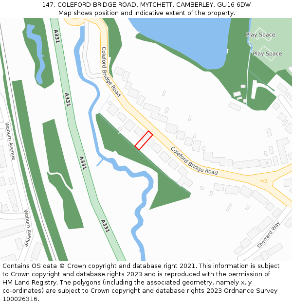 147, COLEFORD BRIDGE ROAD, MYTCHETT, CAMBERLEY, GU16 6DW: Location map and indicative extent of plot