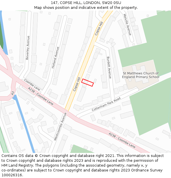 147, COPSE HILL, LONDON, SW20 0SU: Location map and indicative extent of plot