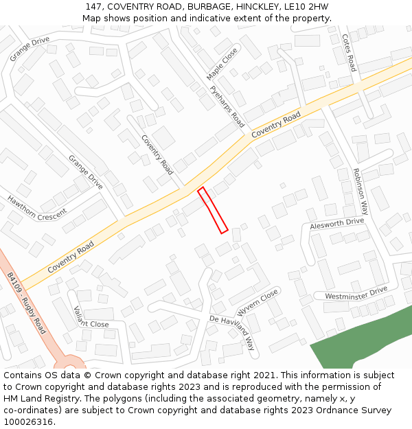 147, COVENTRY ROAD, BURBAGE, HINCKLEY, LE10 2HW: Location map and indicative extent of plot