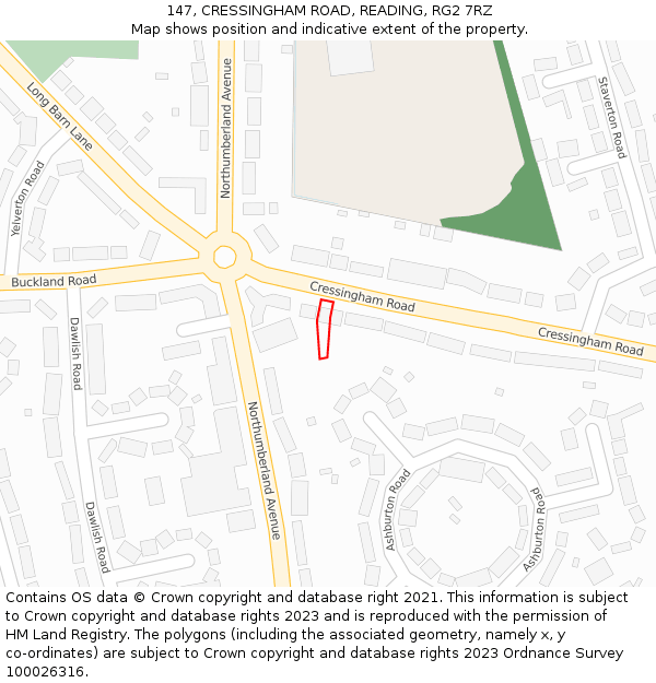 147, CRESSINGHAM ROAD, READING, RG2 7RZ: Location map and indicative extent of plot