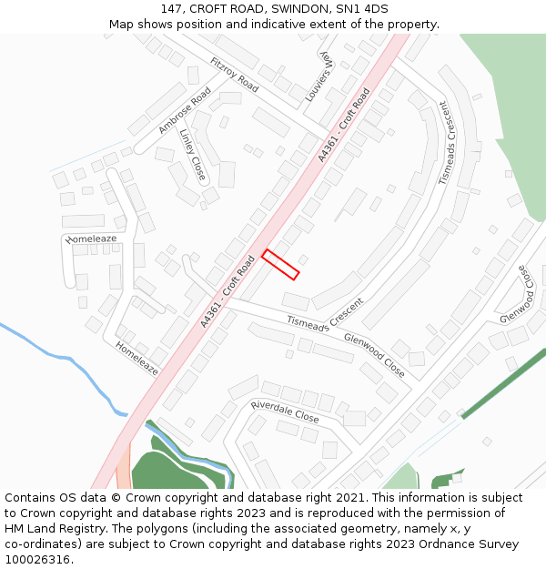 147, CROFT ROAD, SWINDON, SN1 4DS: Location map and indicative extent of plot