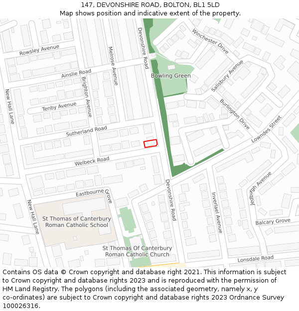 147, DEVONSHIRE ROAD, BOLTON, BL1 5LD: Location map and indicative extent of plot