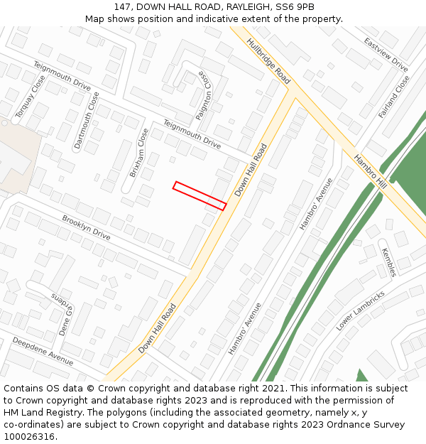 147, DOWN HALL ROAD, RAYLEIGH, SS6 9PB: Location map and indicative extent of plot