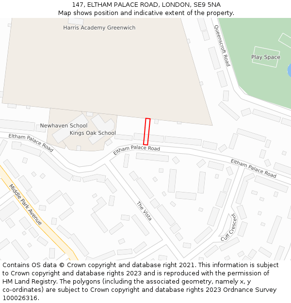 147, ELTHAM PALACE ROAD, LONDON, SE9 5NA: Location map and indicative extent of plot