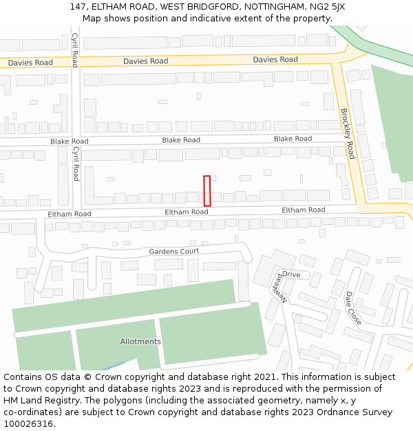 147, ELTHAM ROAD, WEST BRIDGFORD, NOTTINGHAM, NG2 5JX: Location map and indicative extent of plot