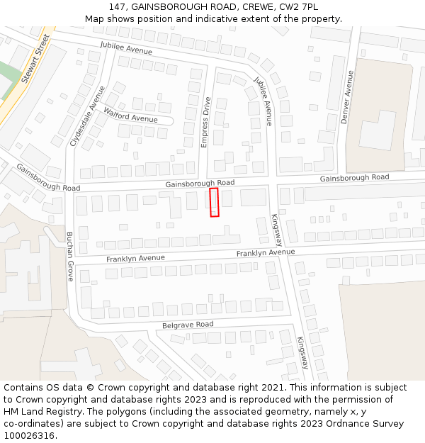 147, GAINSBOROUGH ROAD, CREWE, CW2 7PL: Location map and indicative extent of plot