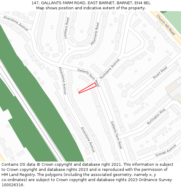 147, GALLANTS FARM ROAD, EAST BARNET, BARNET, EN4 8EL: Location map and indicative extent of plot