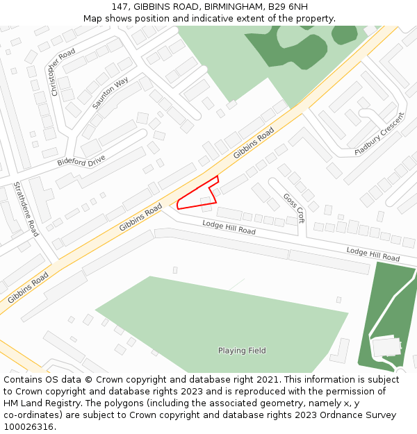 147, GIBBINS ROAD, BIRMINGHAM, B29 6NH: Location map and indicative extent of plot