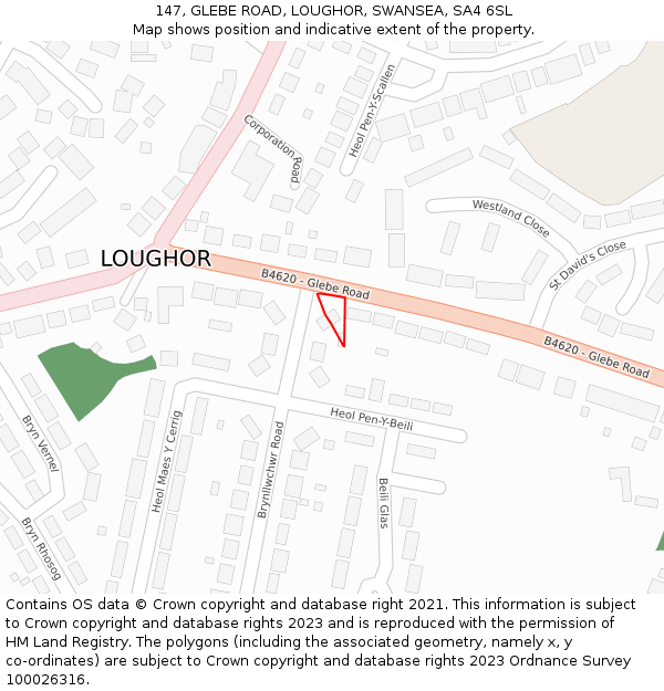 147, GLEBE ROAD, LOUGHOR, SWANSEA, SA4 6SL: Location map and indicative extent of plot